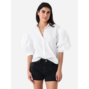 Citizens of Humanity Shirt Womens XS Anya Puff Sleeve Cotton Shirt Blouse White